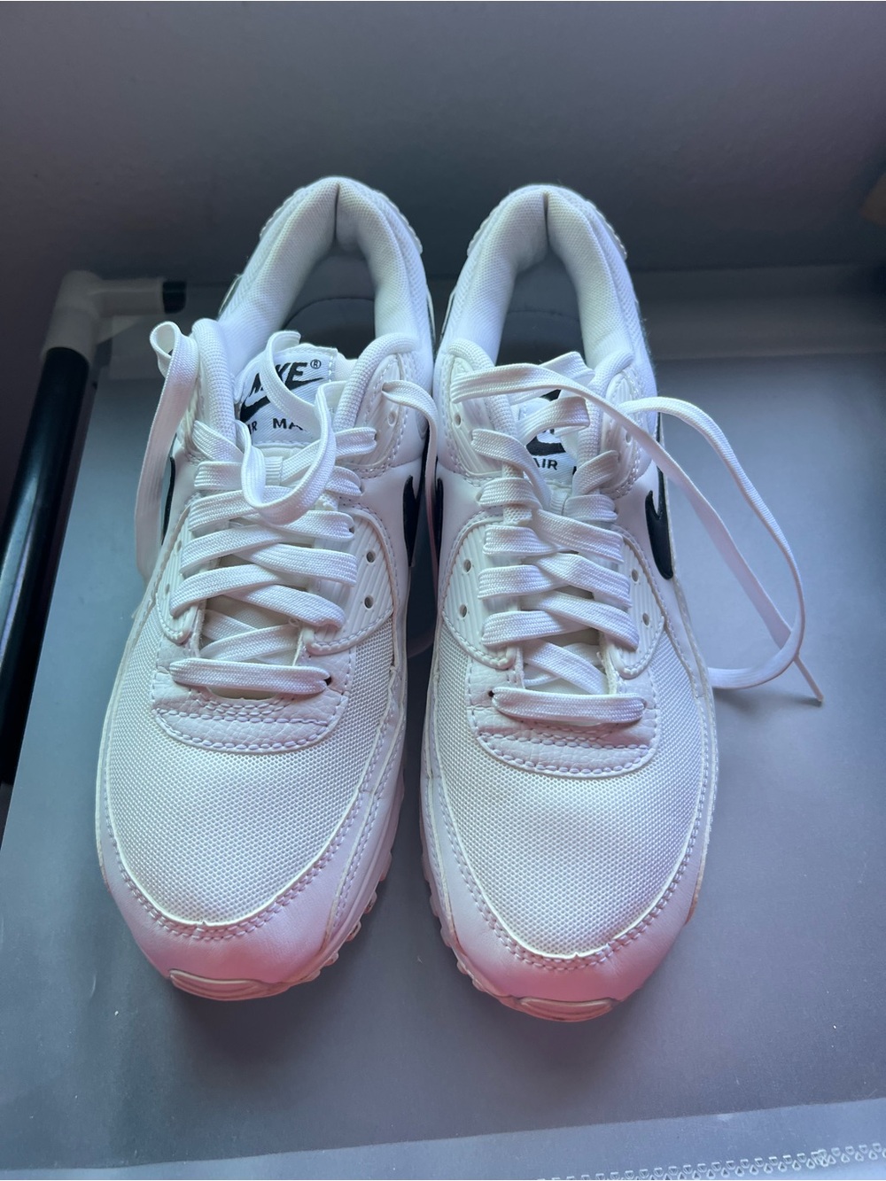Nike Air Max Women's White Sneakers with Black Swoosh - Picture 2 of 5